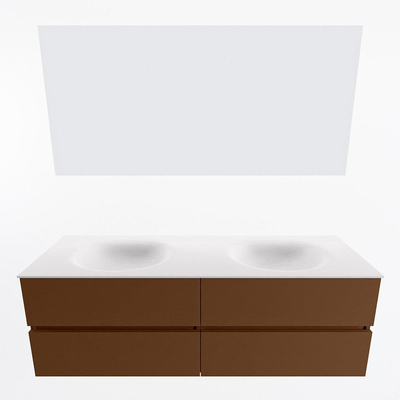 Mondiaz VICA ensemble de meuble de salle de bain - 150cm - meuble sous-vasque repos - 4 tiroirs - lavabo moon double - sans trous de robinet - couleur talc - miroir LED - version XL 60cm de haut