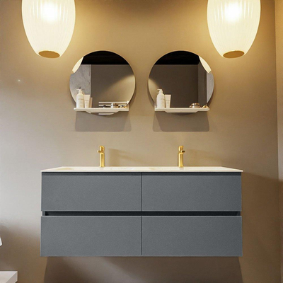 Mondiaz VICA-DLUX ensemble de meuble de salle de bain - 120cm - meuble sous-vasque plata - 4 tiroirs - lavabo encastrée cloud double - 2 trous de robinet - version haute de 60cm - opalo