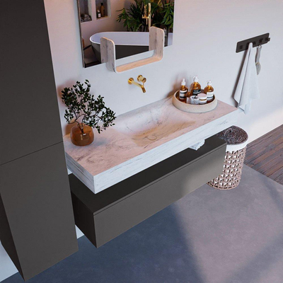 Mondiaz ALAN-DLUX Ensemble de meuble - 120cm - meuble Dark grey mat - 1 tiroir - Lavabo Cloud Opalo suspendu - vasque Centre - 0 trous de robinet