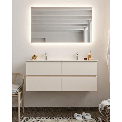 Mondiaz VICA ensemble de meuble de salle de bain - 120cm - meuble sous-vasque lin - 4 tiroirs - lavabo denia double - 2 trous de robinet - miroir LED - version XL 60cm de haut