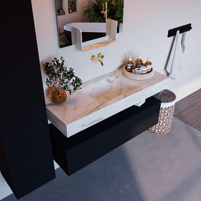 Mondiaz ALAN-DLUX Ensemble de meuble - 120cm - meuble Urban mat - 1 tiroir - Lavabo Cloud Frappe suspendu - vasque Centre - 0 trous de robinet