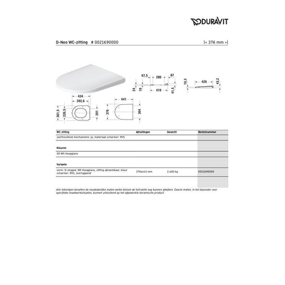 Duravit D-Neo WC-zitting 37.6x44.1x4.3cm met softclose met quickrelease wit