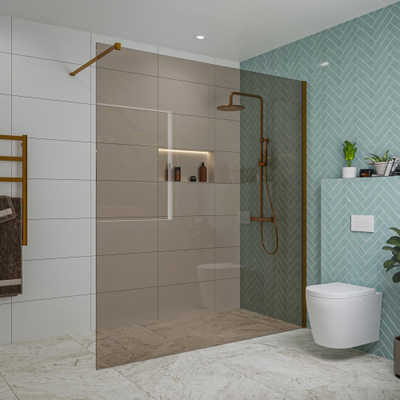 FugaFlow Eccelente Vetro Douche à l'italienne - 180x200cm - verre fumé - Cuivre brossé