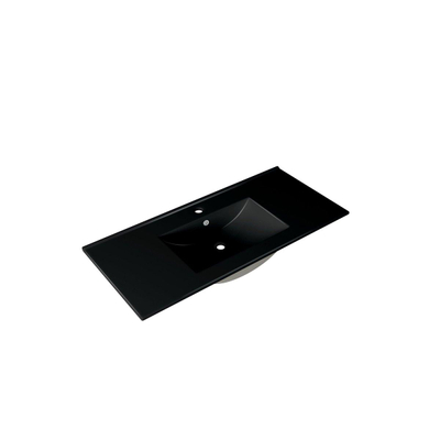 Saniclass Chaci Ensemble meuble de salle de bains - 100x46x55cm - lavabo céramique noir - 1 vasque - 1 trou de robinet - 2 tiroirs - miroir rond avec éclairage - noir mat