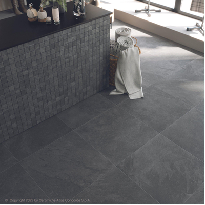Atlas Concorde Solution carreau mural et de sol - 59.5x59.5cm - 8mm - rectifié - aspect pierre naturelle - Noir