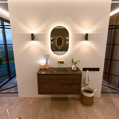 Mondiaz CIRO-DLUX Badkamermeubelset - 100x45x50cm - Solid surface wastafel Lava - 1 wasbak Midden - zonder kraangaten - 2 lades - Dusk