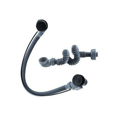 Fortifura Nebbio Ensemble combiné bain - mitigeur thermostatique - barre de glissement avec coude mural intégré - flexible de douche lisse - douchette ronde - Remplissage-vidage de baignoire - noir mat