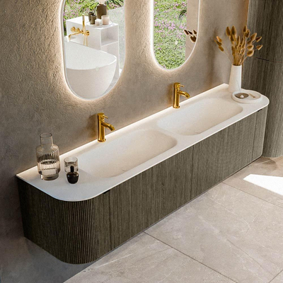 Mondiaz KURVE Ensemble de meuble salle de bain - 190x46x40cm - 2 tiroirs - 2 portes - lavabo en solid surface - double - 2 trous de robinet - Shadow