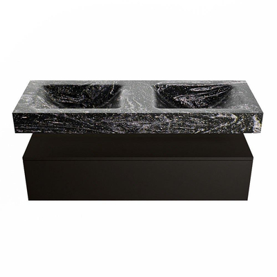 Mondiaz ALAN-DLUX Ensemble de meuble - 130cm - meuble Urban mat - 1 tiroir - Lavabo Cloud Lava suspendu - vasque Gauche et droite - 2 trous de robinet