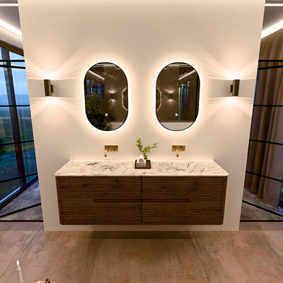 Mondiaz CIRO-DLUX Badkamermeubelset - 160x45x50cm - Solid surface wastafel Glace - 2 wasbak Dubbel - zonder kraangaten - 4 lades - Dusk