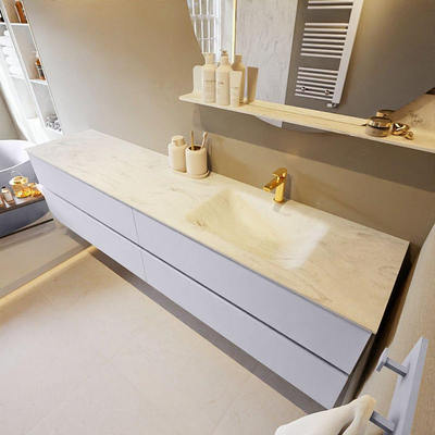 Mondiaz VICA-DLUX ensemble de meuble de salle de bain - 200cm - meuble sous-vasque cale - 4 tiroirs - lavabo encastré cloud droite - 1 trou de robinet - version haute de 60cm - opalo