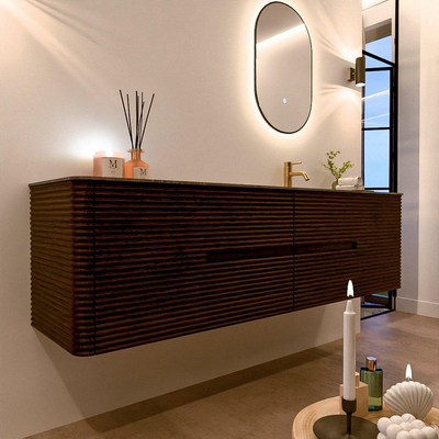Mondiaz CIRO-DLUX Badkamermeubelset - 180x45x50cm - Solid surface wastafel Oza - 1 wasbak Rechts - 1 kraangat - 4 lades - Walnut