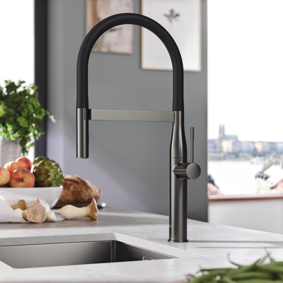 Grohe Essence Keukenkraan - hoog - 2 straalsoorten - met profesionele handdouche - brushed hard graphite (antraciet)