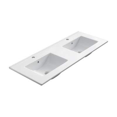 Mondiaz DENIA Lavabo encastrable - 121x46.5x1.75cm - avec vasque double - céramique - Blanc brillant mat