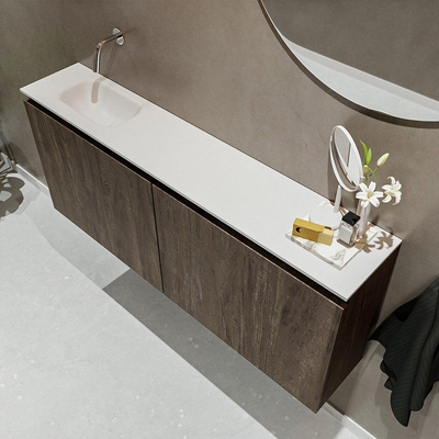 MONDIAZ TURE Toiletmeubel 120x23x50cm met 0 kraangaten 2 deuren dark brown mat Wastafel Eden links Solid Surface Wit