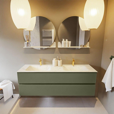 Mondiaz VICA-DLUX ensemble de meuble de salle de bain - 150cm - meuble sous-vasque armée - 2 tiroirs - lavabo encastré nuage double - 2 trous de robinet - version haute de 60cm - opalo