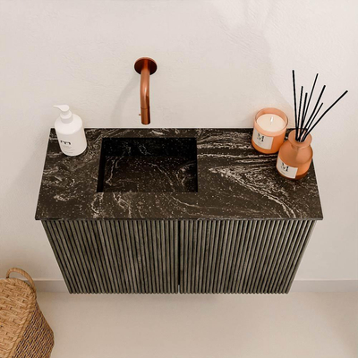 Mondiaz JOYA-DLUX 60cm toiletmeubel - kleur Shadow - Wastafel FAYE positie Links Zonder kraangat kleur Lava.