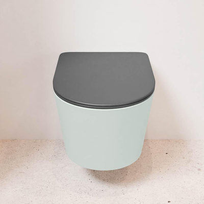 Mondiaz LAVIE hangtoilet – spoelrandloos – 36 x 53 cm – met softclose zitting – Greey (lichtgroen/grijs), zitting Dark grey (grijs)