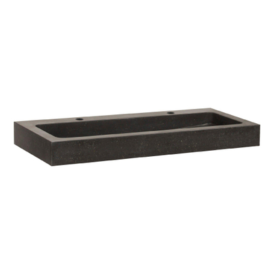 BRAUER black Spirit Vasque-plan de toilette - 100x46x10cm - sans trop-plein - 1 bassin - 2 trous de robinet - pierre naturelle - basalte