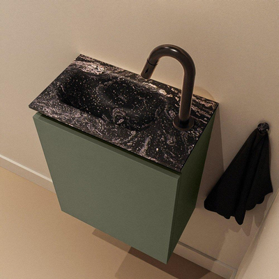 MONDIAZ TURE-DLUX Meuble de toilettes 40cm Army. Lavabo EDEN Lava position gauche. Avec 1 trou de robinet.
