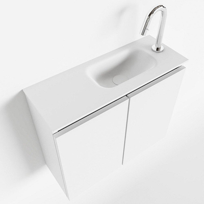 MONDIAZ TURE Kit lave-mains - 60x23x50cm - 1 trou de robinet - 2 portes - talc mat - Lavabo à droite - Solid Surface Blanc