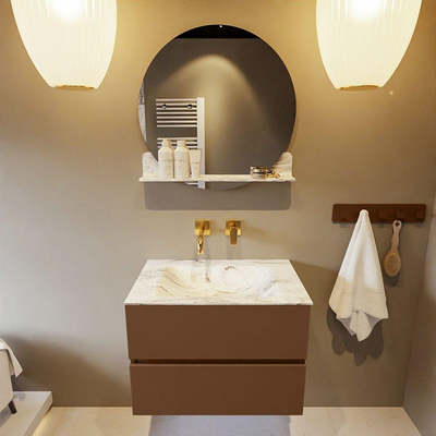 Mondiaz VICA-DLUX Ensemble de meuble de salle de bain - 70cm - meuble sous-vasque reposant - 2 tiroirs - lavabo encastrée cloud milieu - sans trous de robinet - version haute de 60cm - glace