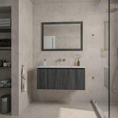 Adema Holz Ensemble de meuble - 100cm - 1 vasque en céramique Blanc - sans trous de robinet - 1 tiroir - avec miroir - Chocolate (Noir)