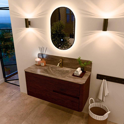 Mondiaz CIRO-DLUX Ensemble de meubles de salle de bains - 110x45x50cm - Plan vasque solid surface Oza - 1 bassin central - 1 trou de robinet - 2 tiroirs - Ruby