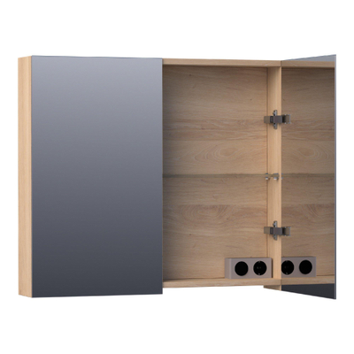 BRAUER Plain Spiegelkast - 80x70x15cm - 2 links/rechtsdraaiende spiegeldeuren - hout - Smoked oak