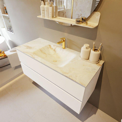 MONDIAZ VICA-DLUX Ensemble meuble de salle de bains - 110cm - sous-meuble talc - 2 tiroirs - lavabo encastré cloud au milieu - 1 trou de robinet - version haute 60cm - frape