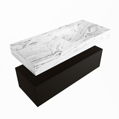 Mondiaz ALAN-DLUX Ensemble de meuble - 110cm - meuble Urban mat - 1 tiroir - Lavabo Cloud Glace suspendu - vasque Droite - 1 trou de robinet