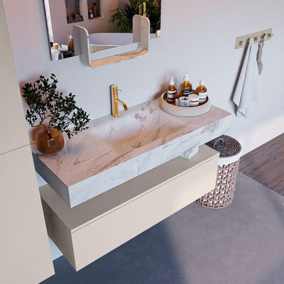 Mondiaz ALAN-DLUX Ensemble de meuble - 110cm - meuble Linen mat - 1 tiroir - Lavabo Cloud Frappe suspendu - vasque Centre - 1 trou de robinet