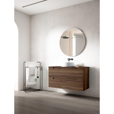 Adema Prime Balance Ensemble de meuble - 99.5x55x44.9cm - 1 vasque ovale en céramique Blanc - 1 trous de robinet - 2 tiroirs - miroir rectangulaire - Noyer