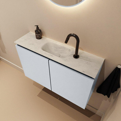 MONDIAZ TURE-DLUX Meuble toilette - 80cm - Clay - EDEN - vasque Opalo - position centrale - 1 trou de robinet