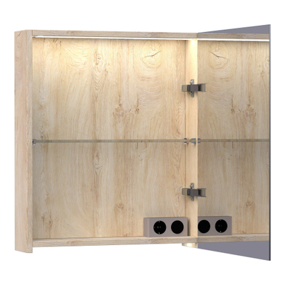 BRAUER Impress Deluxe spiegelkast – 59x70x15 cm – directe LED – rechtsdraaiende – Forest Wheat
