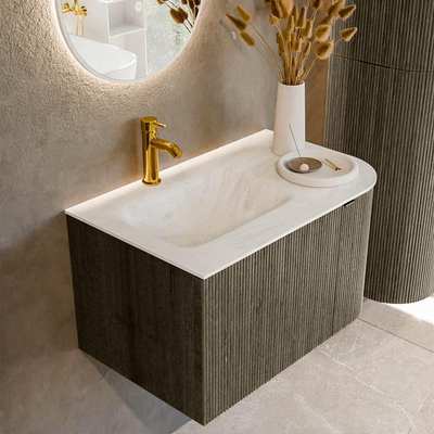 Mondiaz KURVE-DLUX Ensemble de meuble de salle de bains - 75x46x40cm - 1 tiroir - 1 porte - vasque solid surface - gauche - 1 trou de robinet - Shadow