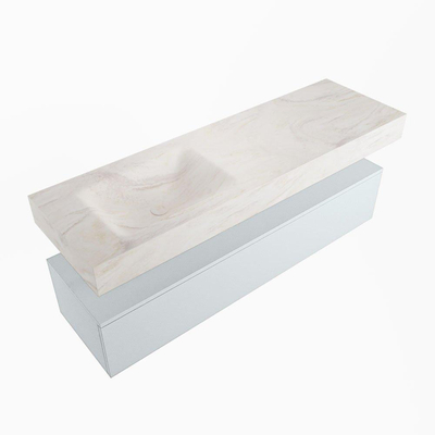 Mondiaz ALAN-DLUX Ensemble de meuble - 150cm - meuble Clay mat - 1 tiroir - Lavabo Cloud Ostra suspendu - vasque Gauche - 0 trous de robinet