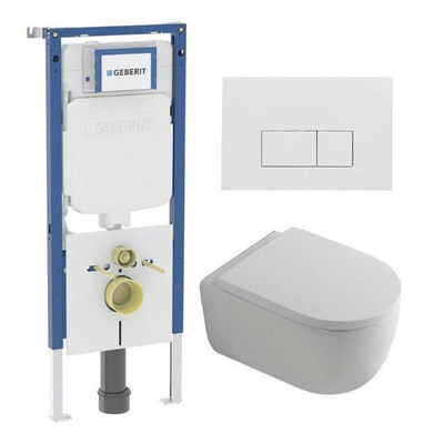 QeramiQ Dely Swirl Pack WC - 36,3x51,7cm - réservoir encastré Geberit UP720 Duofix Sigma - assise 35mm - plaque de déclenchement blanche brillante - boutons rectangulaires - blanc brillant