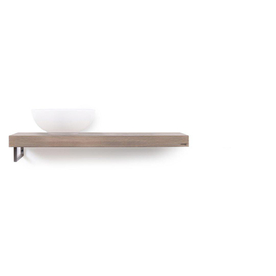 Looox Wood collection Solo plan sous vasque - 100x46cm - Avec porte-serviettes (gauche) inox brossé - Chêne massif gris ancien