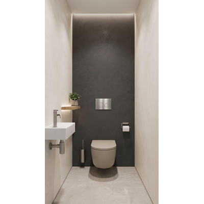 QeramiQ Dely Swirl Toiletset - inbouwreservoir Qeramiq Flush - 35mm zitting - metaal RVS bedieningsplaat - ronde knoppen - beige