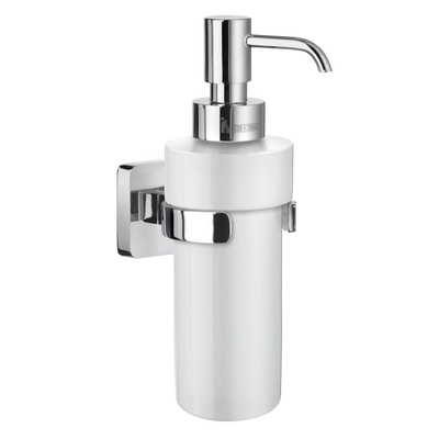 Smedbo Ice Distributeur de savon - 6,5x18,6x11cm - autocollant / à percer - Laiton massif Chrome/Porcelaine