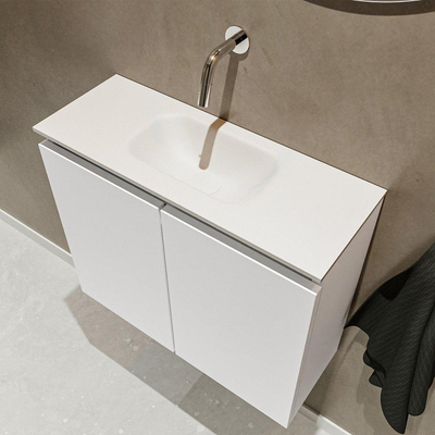 MONDIAZ TURE Toiletmeubel 60x23x50cm met 0 kraangaten 2 deuren talc mat Wastafel Eden midden Solid Surface Wit
