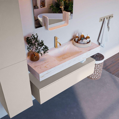 Mondiaz ALAN-DLUX Ensemble de meuble - 120cm - meuble Linen mat - 1 tiroir - Lavabo Cloud Ostra suspendu - vasque Centre - 1 trou de robinet