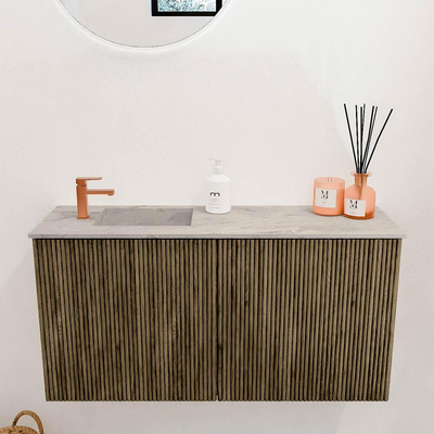 Mondiaz JOYA-DLUX 80cm toiletmeubel - kleur Dusk - Wastafel FAYE positie Links 1 kraangat kleur Glace.