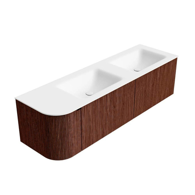 Mondiaz KURVE Ensemble de meuble de salle de bains - 155x46x40cm - 2 tiroir - 1 porte - lavabo solid surface - double / droit - sans trou de robinet - Ruby