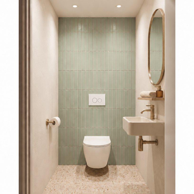 Adema Salina 2.0 Ensemble WC - 48.5x36x32cm - cuvette profonde - sans bride - réservoir encastré QeramiQ - softclose - quickrelease - abattant WC - plaque de commande métallique blanche mate - boutons ronds - blanc