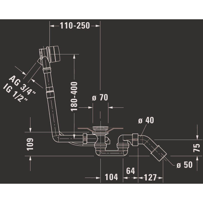 Duravit badafvoer overloop en vulcombinatie met waste chroom