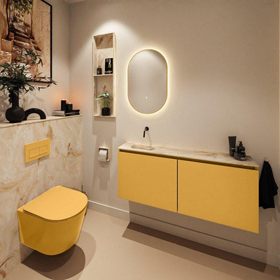 MONDIAZ TURE-DLUX Meuble WC 120cm Ocher. EDEN lavabo Frappe position gauche. Sans trou de robinet.