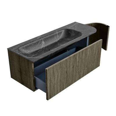 Mondiaz KURVE-DLUX Badkamermeubelset - 125x46x40cm - 1 lade - 1 deur - wastafel solid surface - links - 1 kraangat - Shadow