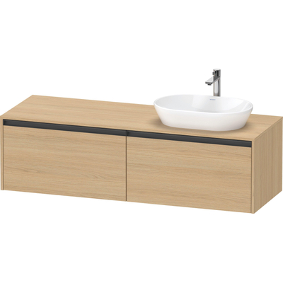 Duravit ketho 2 meuble sous lavabo avec plaque console et 2 tiroirs pour lavabo à droite 160x55x45.9cm avec poignées anthracite chêne naturel mat